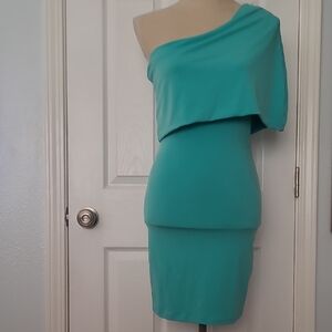 Symphony One-Shoulder Aqua Dress Medium